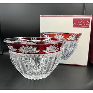 Mikasa Celebrations Corinth Ruby Red Cut to Clear Crystal Bowl Christmas Holiday